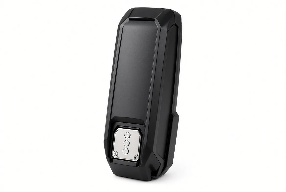 Black e-bike down-tube battery with a charging port